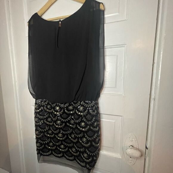 Aidan Mattox Black Stretch Lace Beaded Blouson Dress Size 4 - Picture 8 of 16